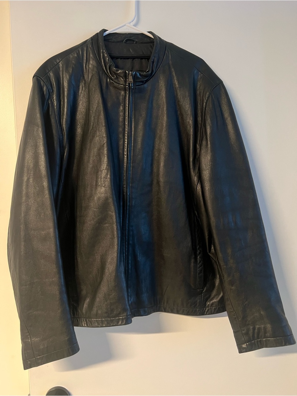 Men's Black Leather Bomber Jacket - Minimal Zip Front